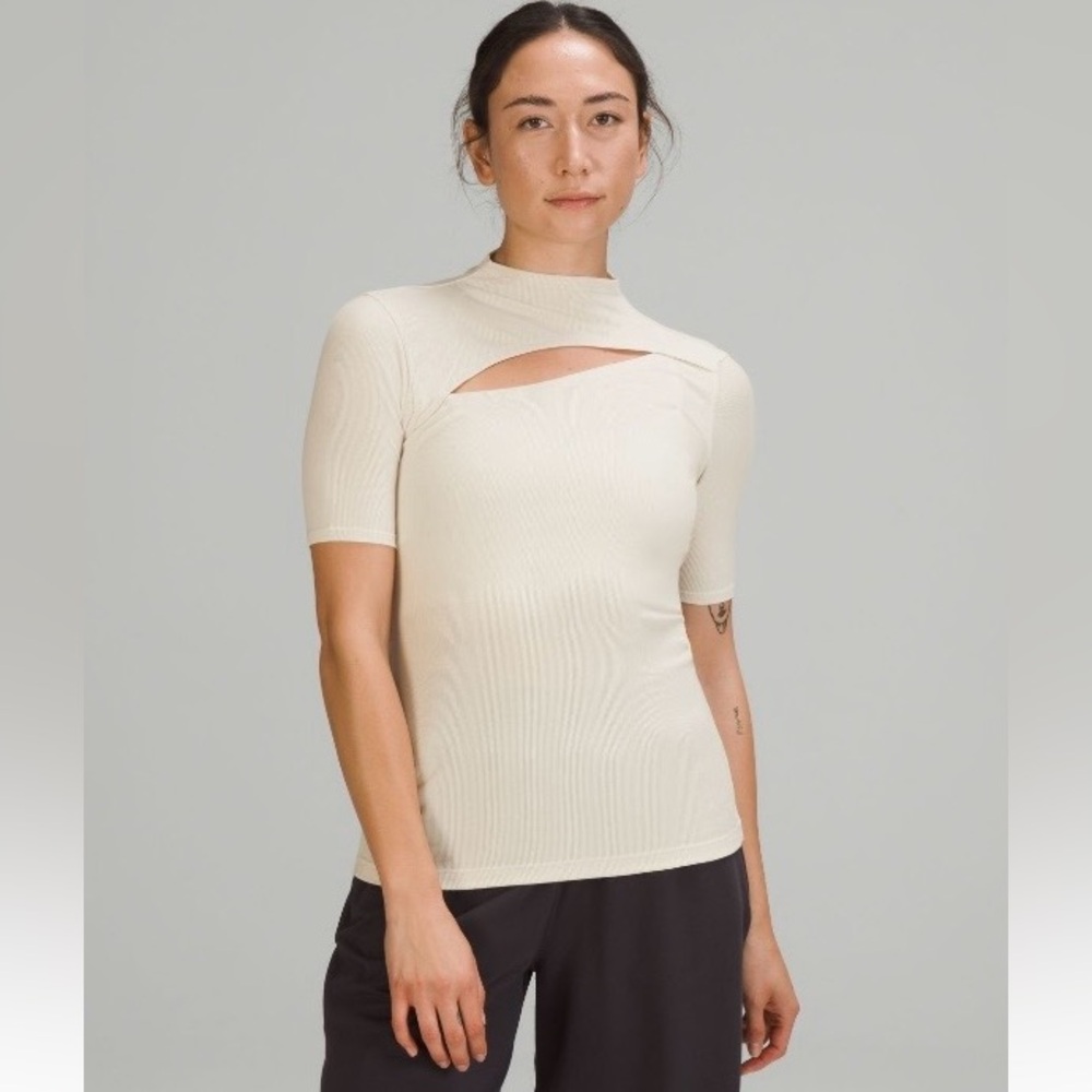 NWOT lululemon mock-neck cut-out t-shirt, size 2 (white opal)